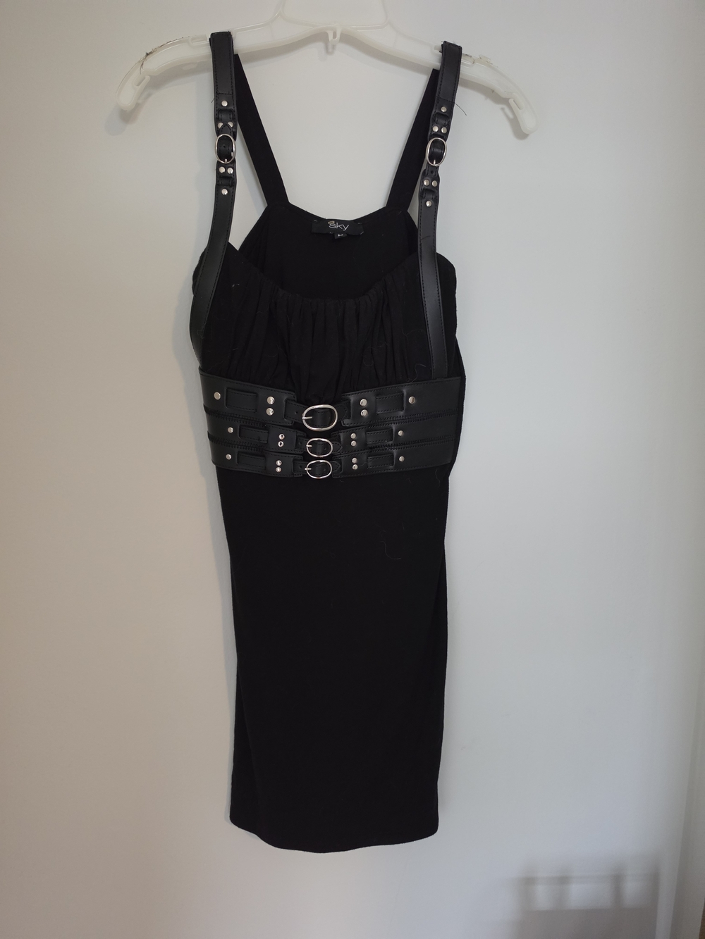 Sky Black Harness-Detail Mini Dress